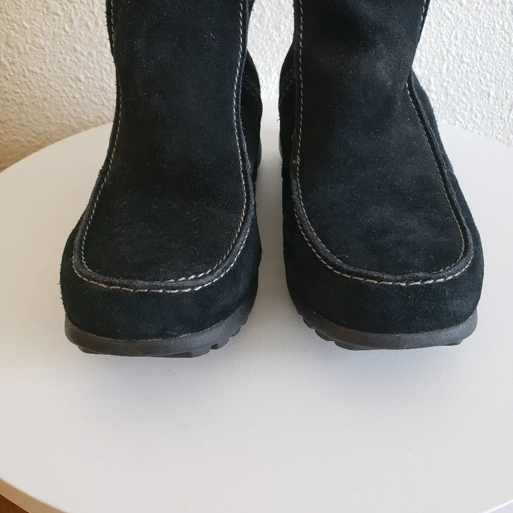 #Sporto Women Black Real Suede Upper Faux Fur Trim Ankle Zip Boots